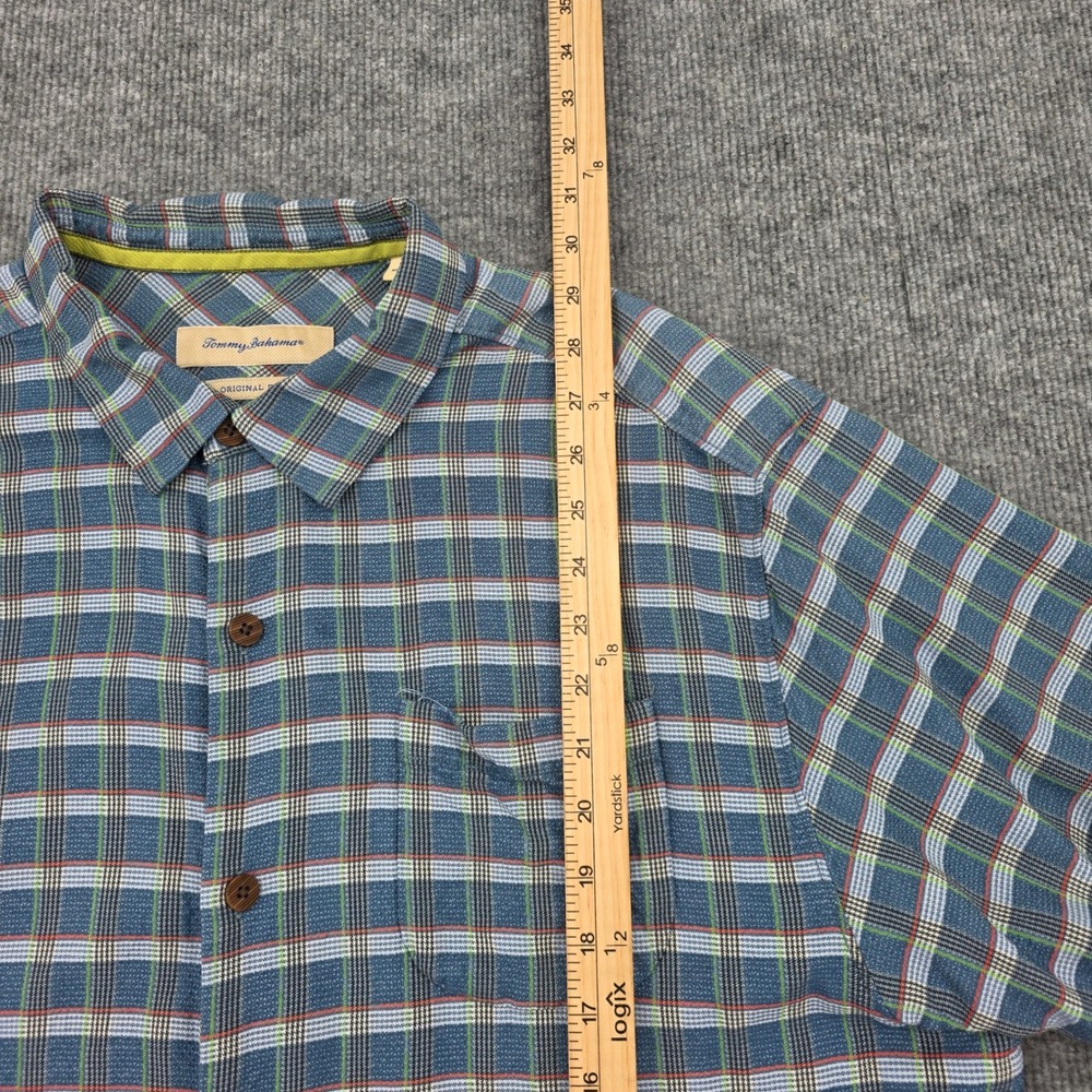Tommy Bahama Mens XL Blue Plaid 100% Silk Short Sleeve Button Down Shirt - Picture 3 of 6